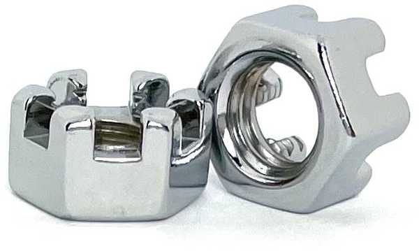 CH38024SL 3/8-24 CHROME SLOTTED HEX NUT